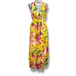 NWT Anthropologie Chaudry KC Size M Yellow Floral Maxi Dress Cottage Vacation